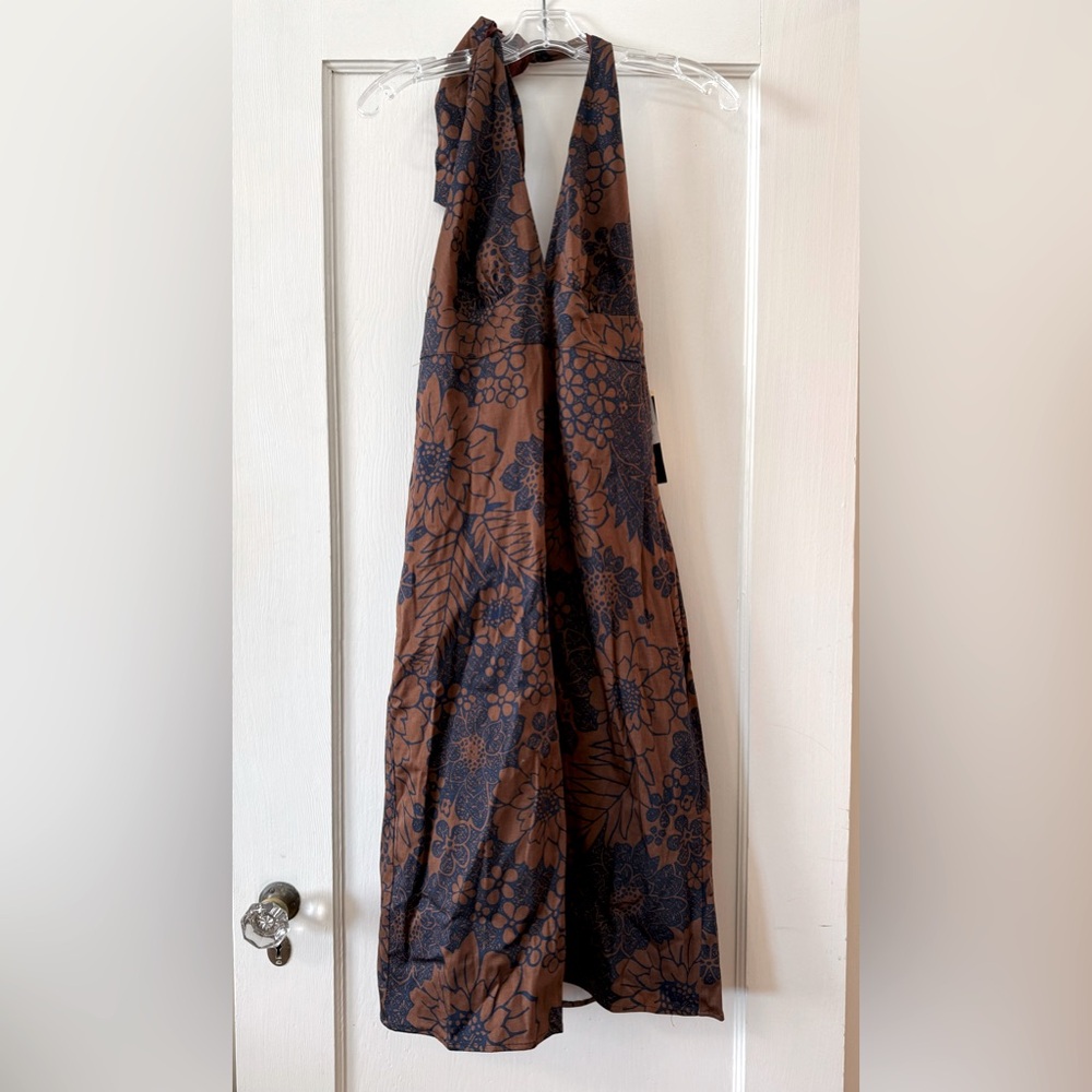 Jaloux | Brown/Navy Floral Halter Dress M